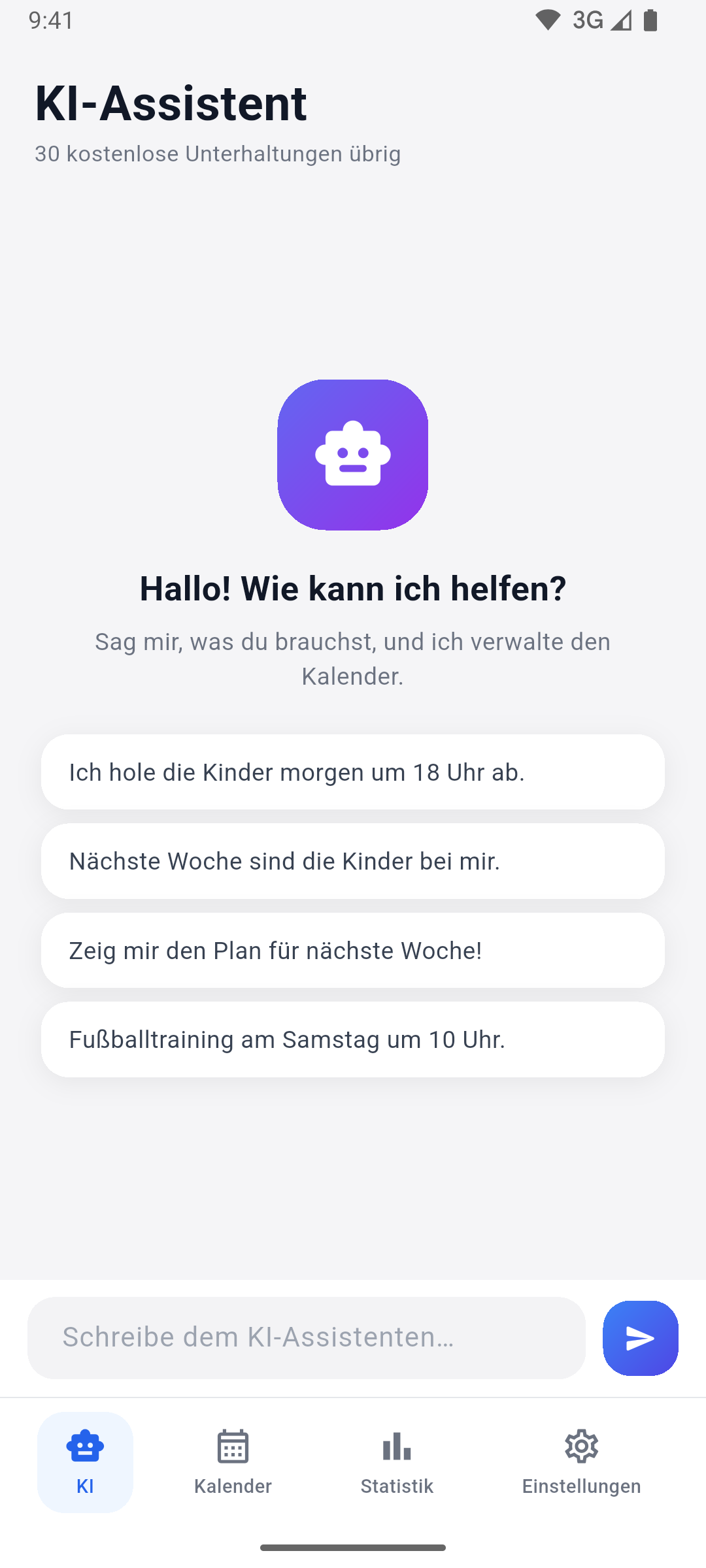 App screenshot — AI assistant chat