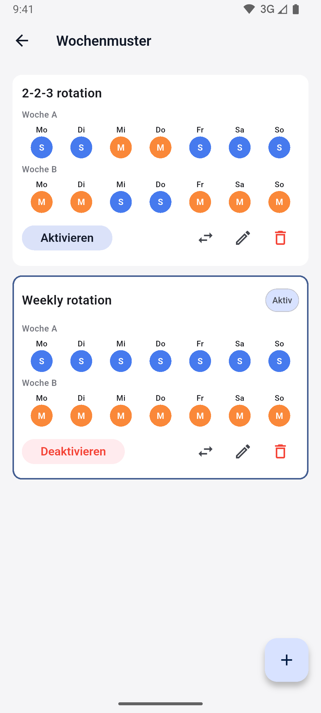 App screenshot — custody pattern editor