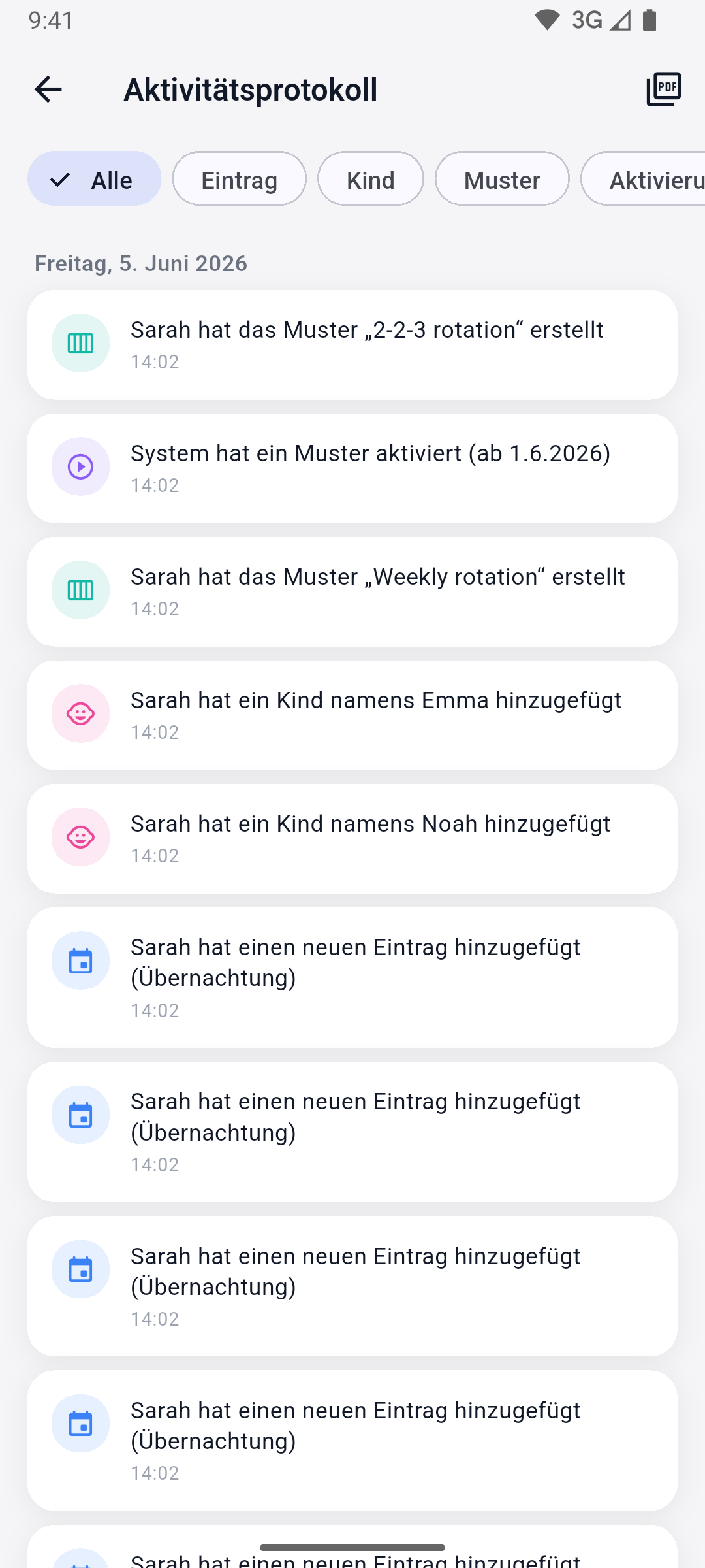 App screenshot — audit log