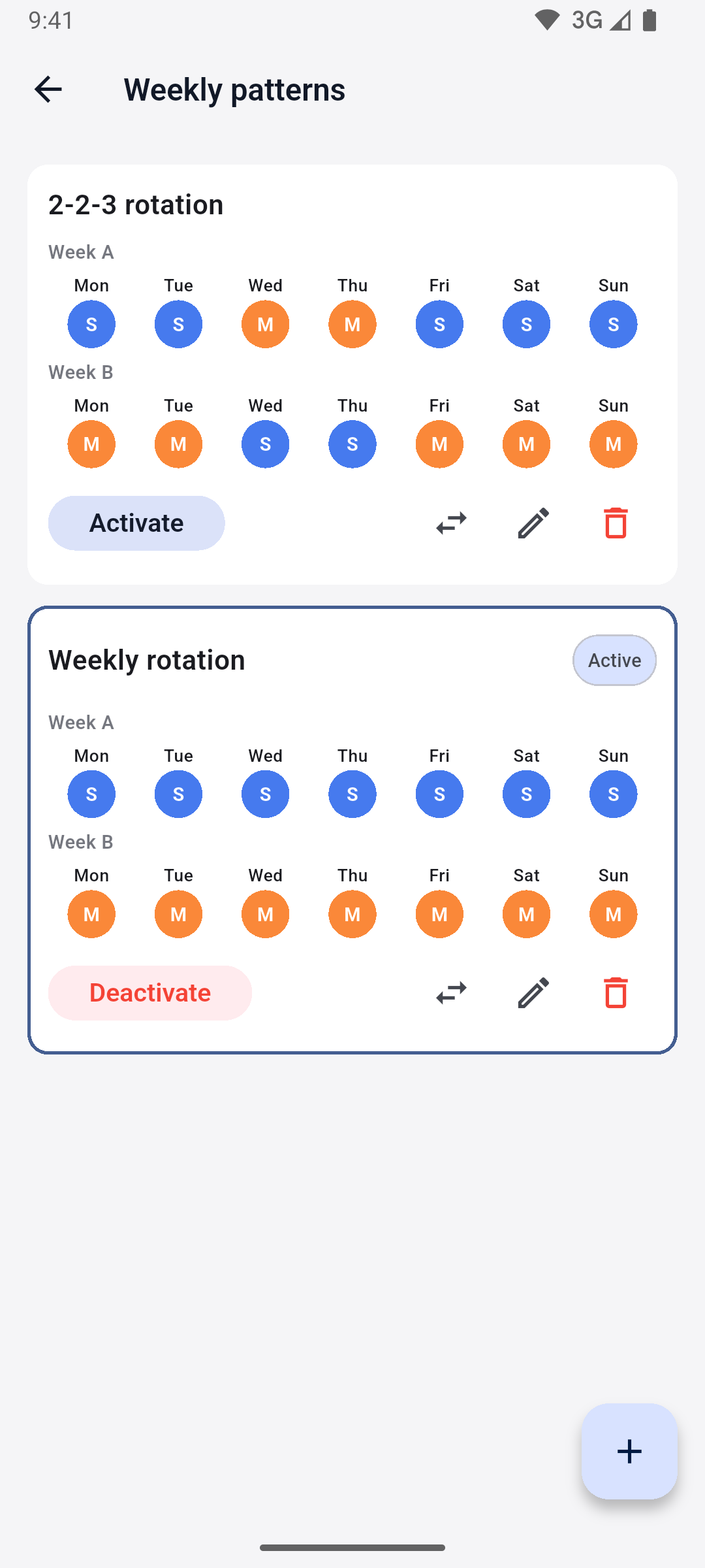 App screenshot — custody pattern editor