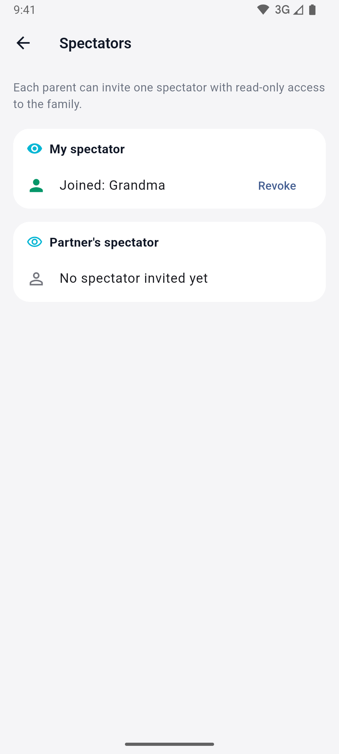 App screenshot — family & spectators