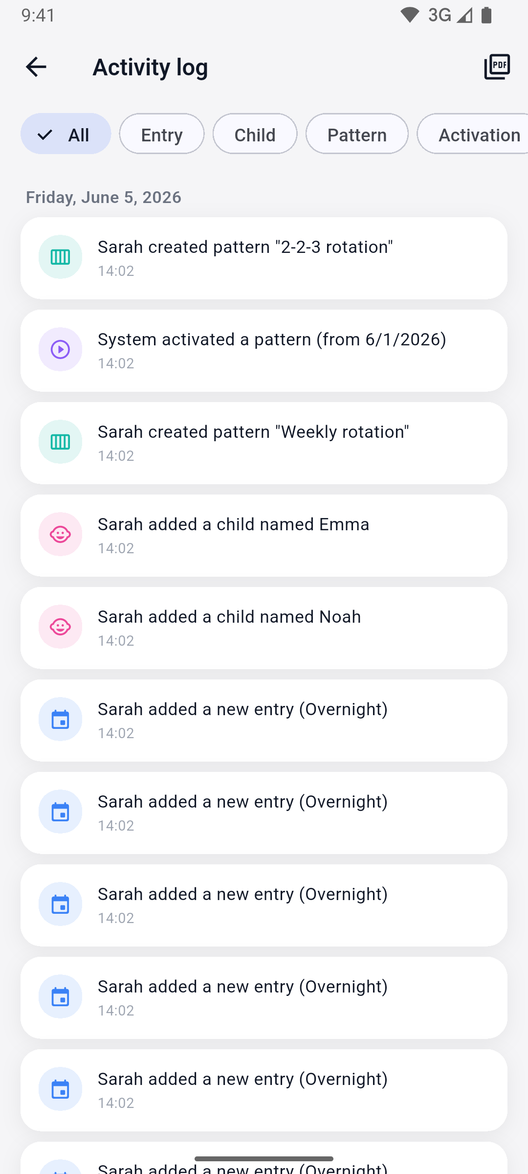 App screenshot — audit log