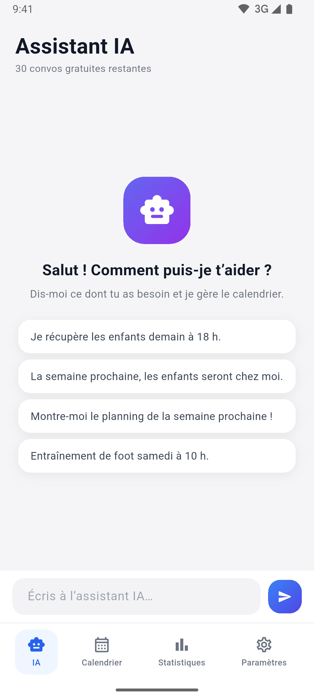 App screenshot — AI assistant chat