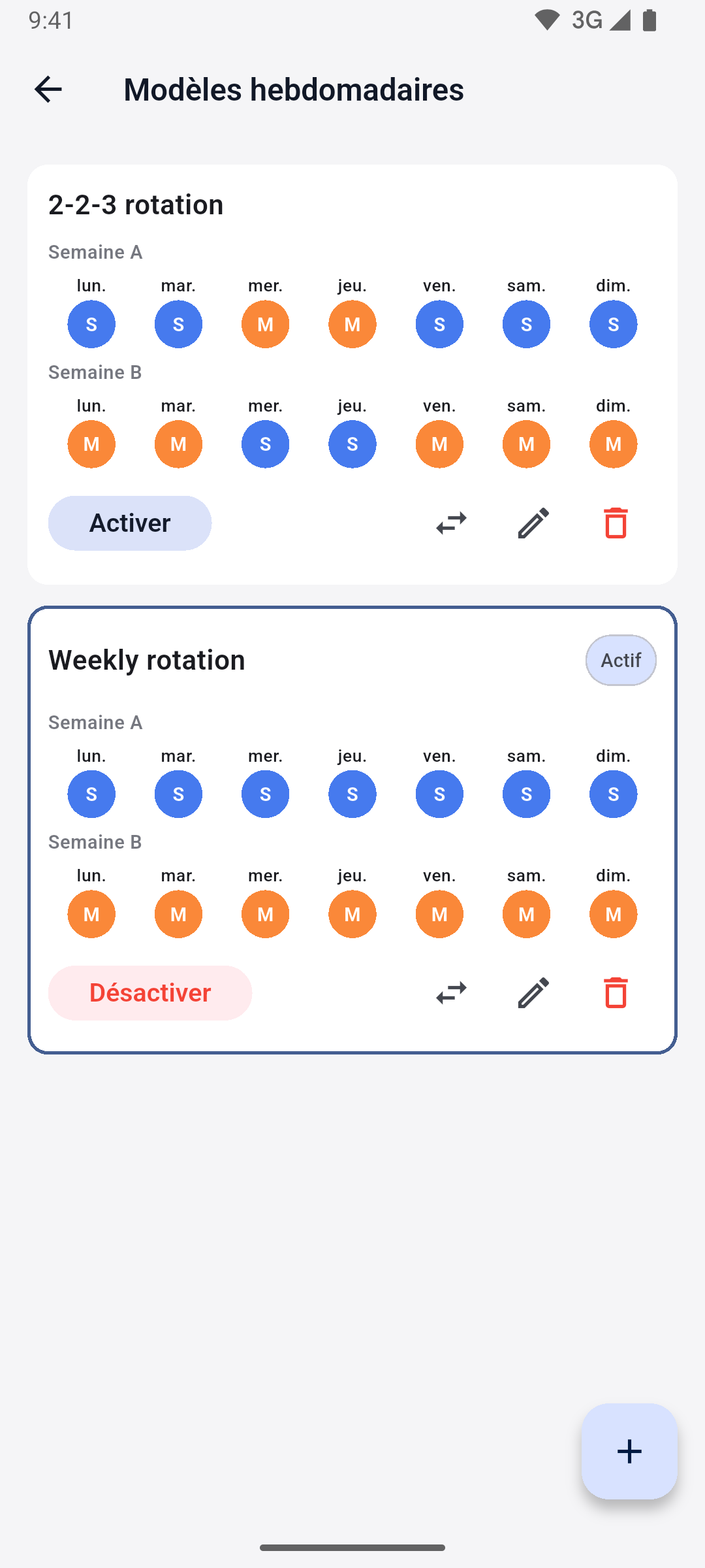 App screenshot — custody pattern editor