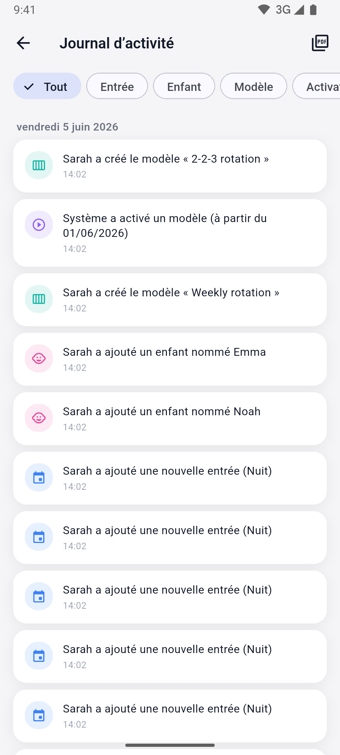 App screenshot — audit log