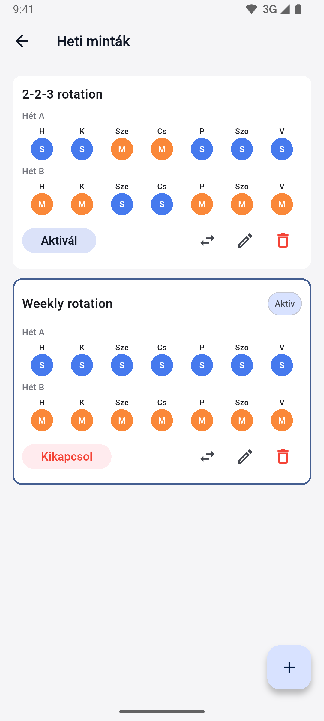 App screenshot — custody pattern editor