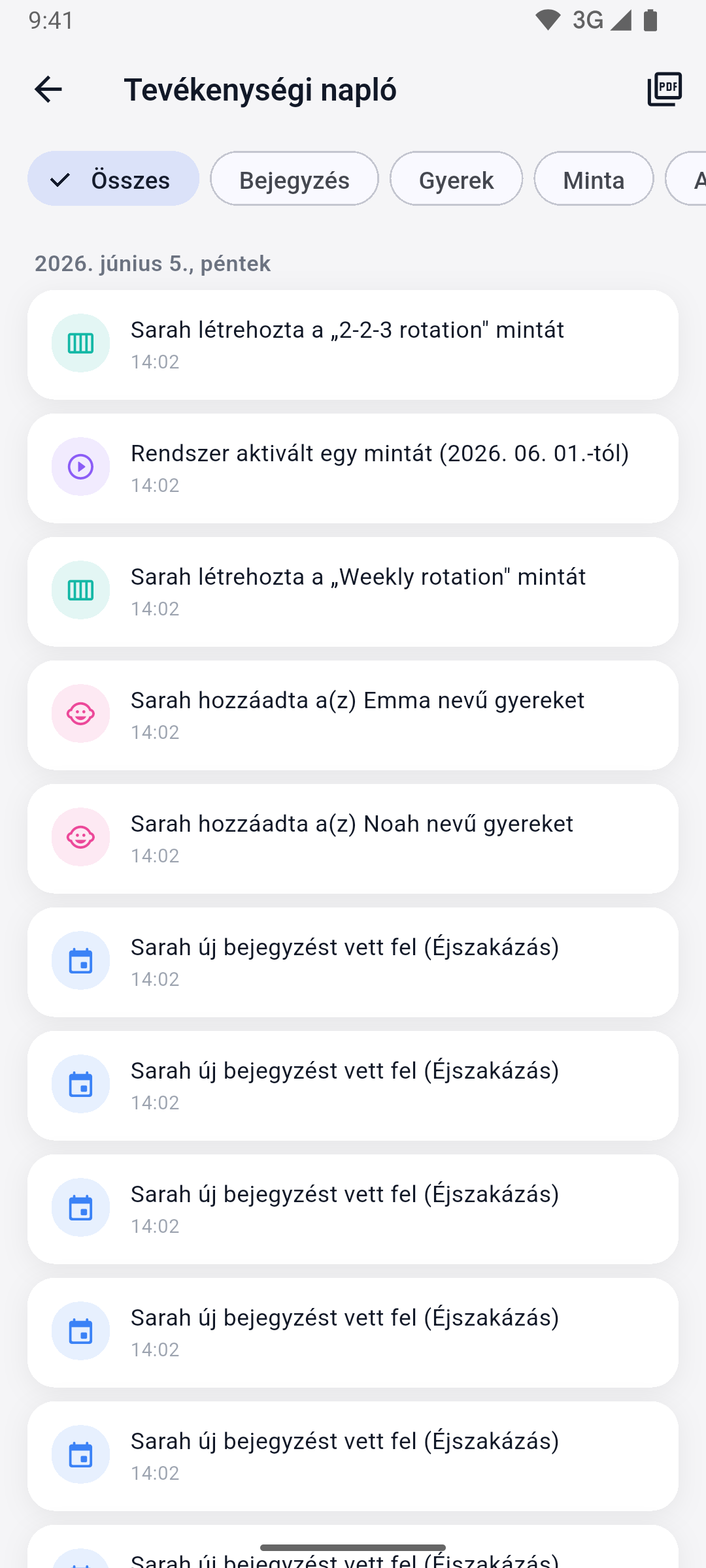 App screenshot — audit log